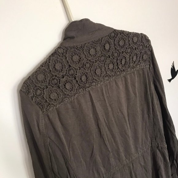 HINGE button zip up olive army green cargo pockets jacket utility crochet grunge - Picture 3 of 7